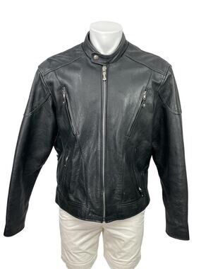Wilsons Open Road Men's Black Leather Full Zip Moto Biker Coat Jacket Size XL